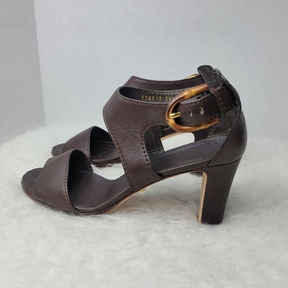 Gucci Lifford Womens Heel Sandals Size 9 Open Toe Bamboo Buckle 338713 - Picture 3 of 8